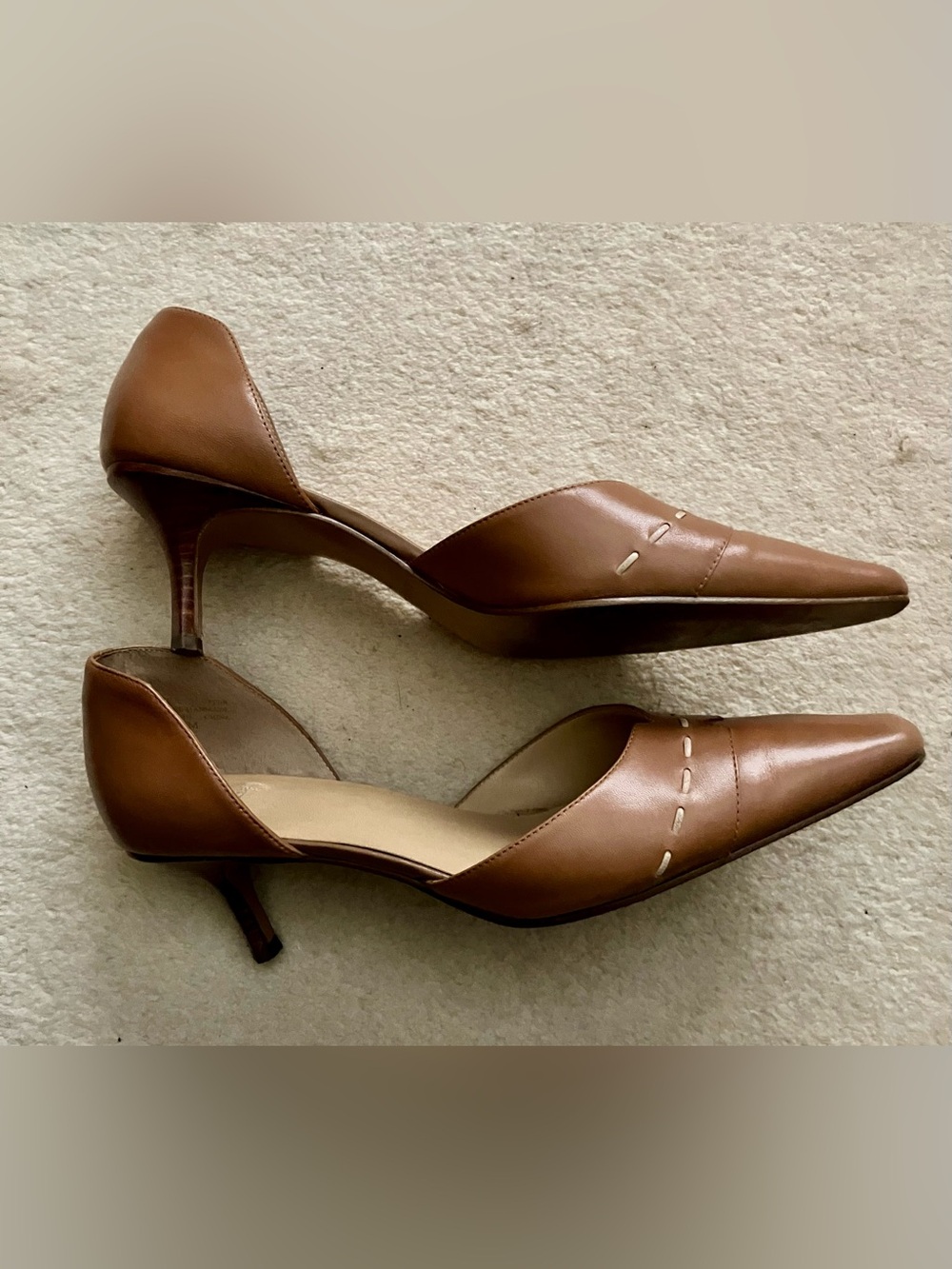 Vintage Anne Klein D’Orsay Kitten Heel Pumps Brown Leather Size 9M - Picture 5 of 8